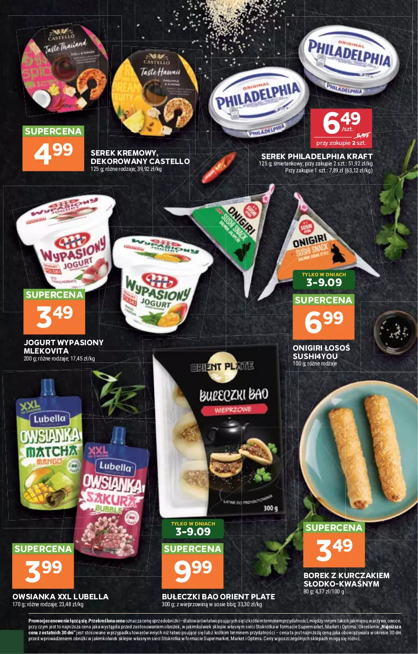 Gazetka promocyjna Stokrotka - Supermarket - ważna 03.09 do 09.09.2026 - strona 32 - produkty: Bell, Bella, Bułeczki, Jogurt, Kurczak, Lubella, Mięso, Mleko, Mlekovita, Optima, Owoce, Owsianka, Philadelphia, Ser, Serek, Sos, Sushi, Warzywa