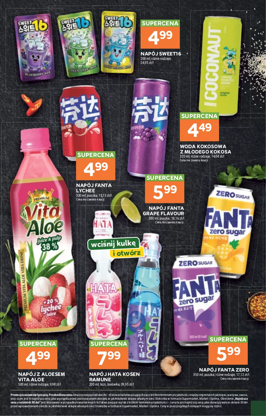 Gazetka promocyjna Stokrotka - Supermarket - ważna 03.09 do 09.09.2026 - strona 37 - produkty: Borówka, Fa, Fanta, Gra, Kokos, Liczi, Mięso, Napój, Optima, Owoce, Warzywa, Woda