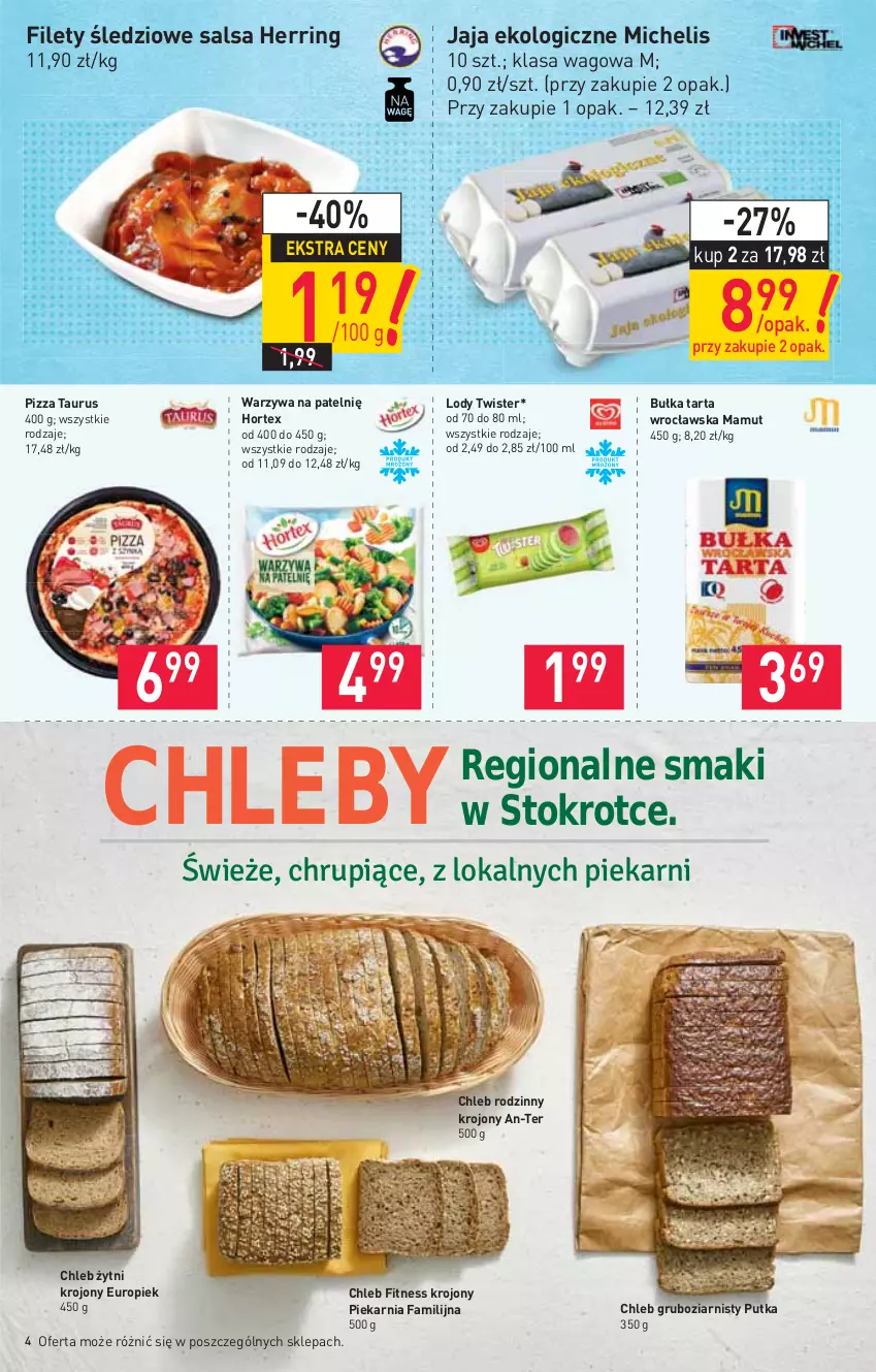 Gazetka promocyjna Stokrotka - Market - ważna 27.05 do 01.06.2021 - strona 4 - produkty: Bułka, Bułka tarta, Chleb, Fa, Hortex, Jaja, Lody, Pizza, Salsa, Tarta, Warzywa