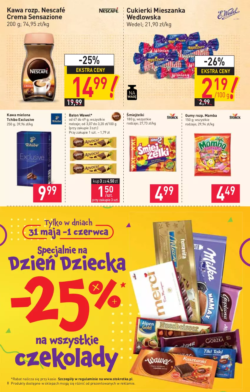 Gazetka promocyjna Stokrotka - Market - ważna 27.05 do 01.06.2021 - strona 8 - produkty: Baton, Cukier, Cukierki, Kawa, Kawa mielona, Mamba, Mieszanka wedlowska, Nescafé, Tchibo, Wawel