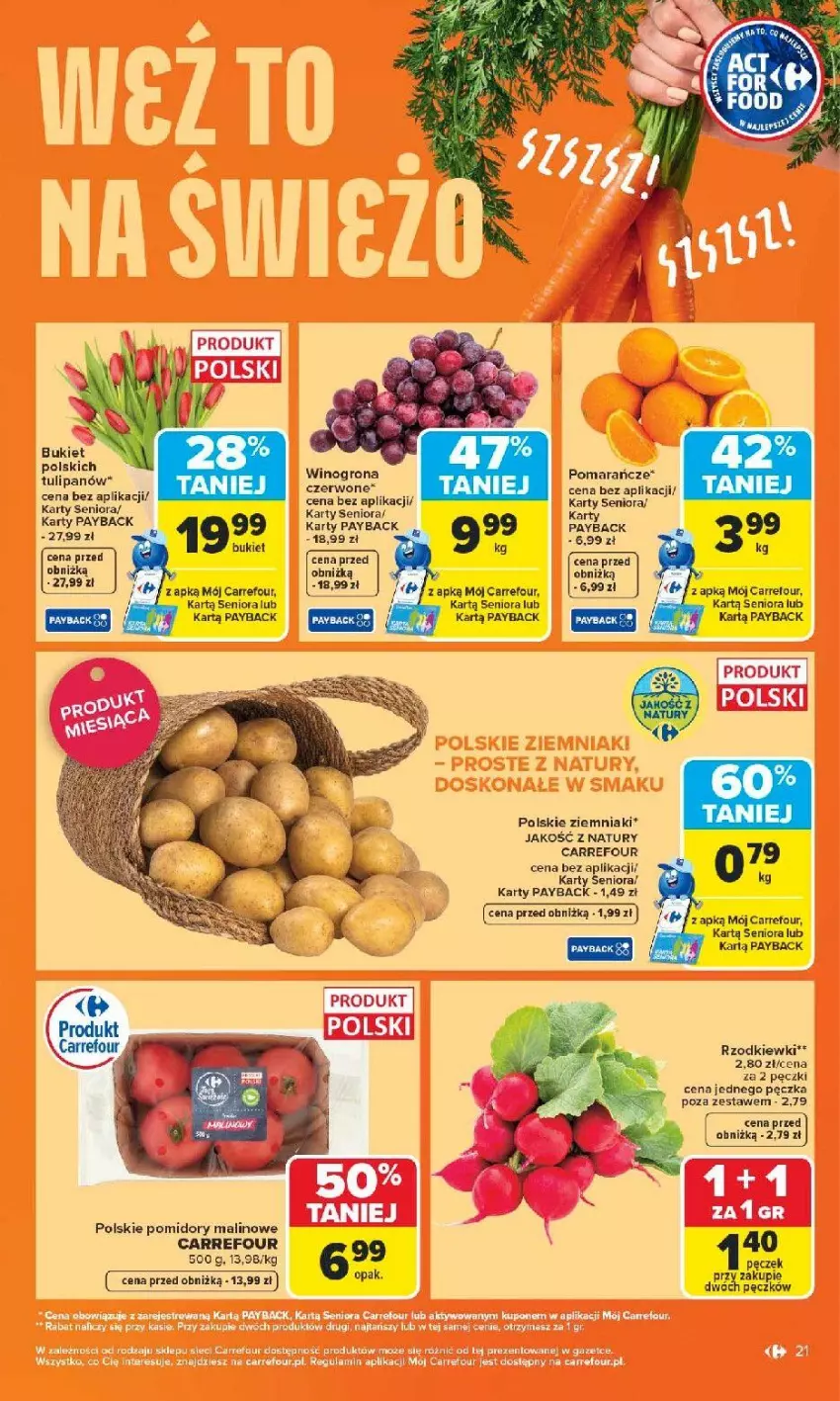 Gazetka promocyjna Carrefour - Gazetka Carrefour, Market od poniedziałku! - ważna 04.05 do 09.05.2026 - strona 23 - produkty: Bukiet, Gala, Pomarańcze, Pomidory, Wino, Winogrona, Ziemniaki