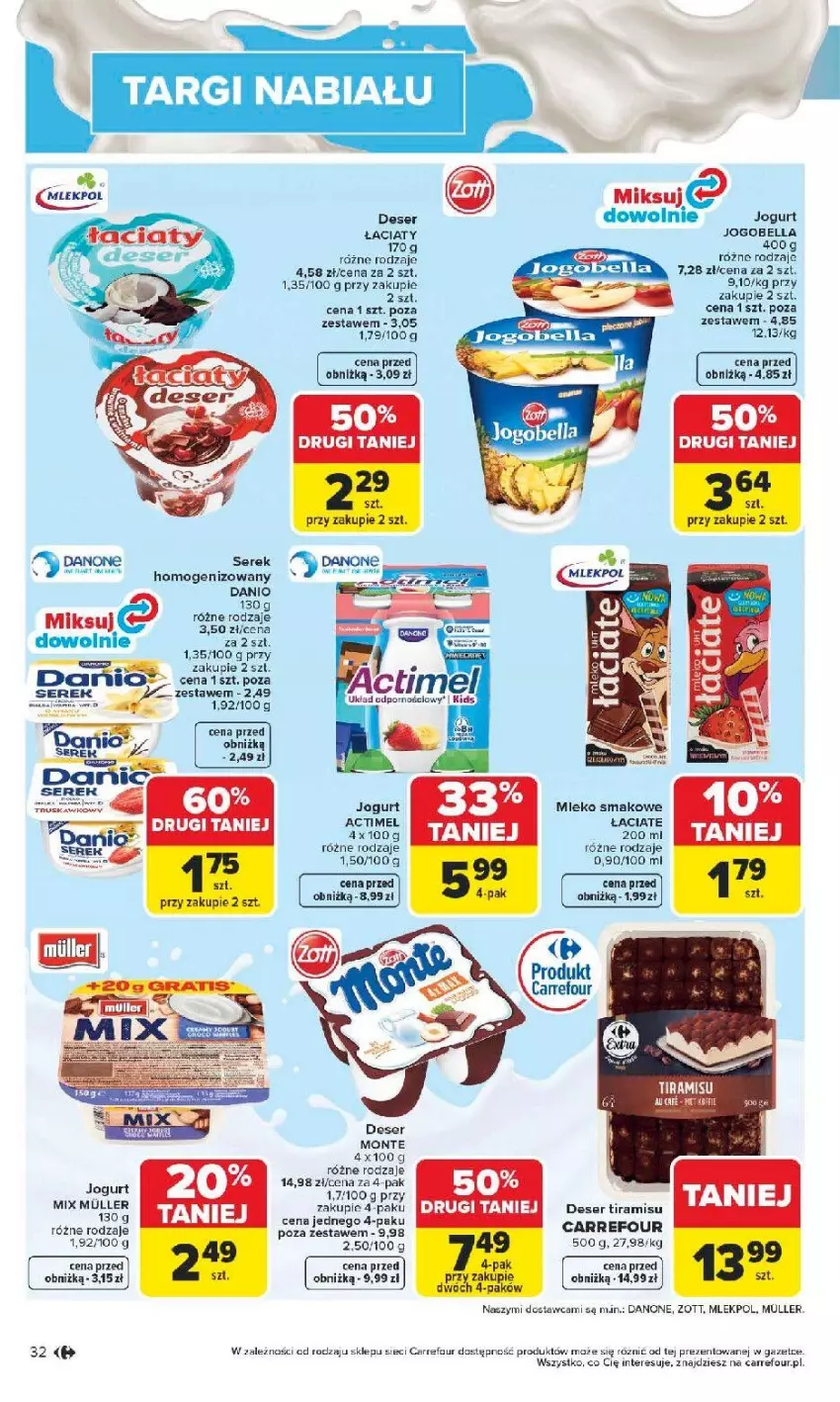 Gazetka promocyjna Carrefour - Gazetka Carrefour, Market od poniedziałku! - ważna 04.05 do 09.05.2026 - strona 34 - produkty: Actimel, Bell, Bella, Danio, Danone, Deser, Fa, Gra, Jogobella, Jogurt, Mleko, Mleko smakowe, Monte, Por, Ser, Serek