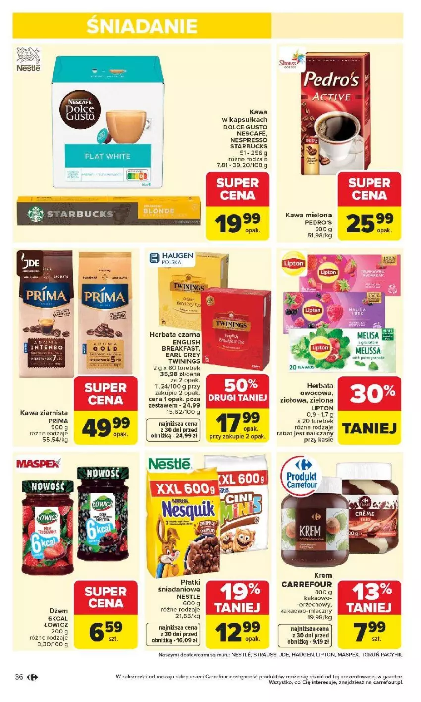 Gazetka promocyjna Carrefour - Gazetka Carrefour, Market od poniedziałku! - ważna 04.05 do 09.05.2026 - strona 38 - produkty: Danio, Dolce Gusto, Earl Grey, Fa, Herbata, Herbata czarna, Kakao, Kawa, Kawa mielona, Kawa ziarnista, Lipton, Prima