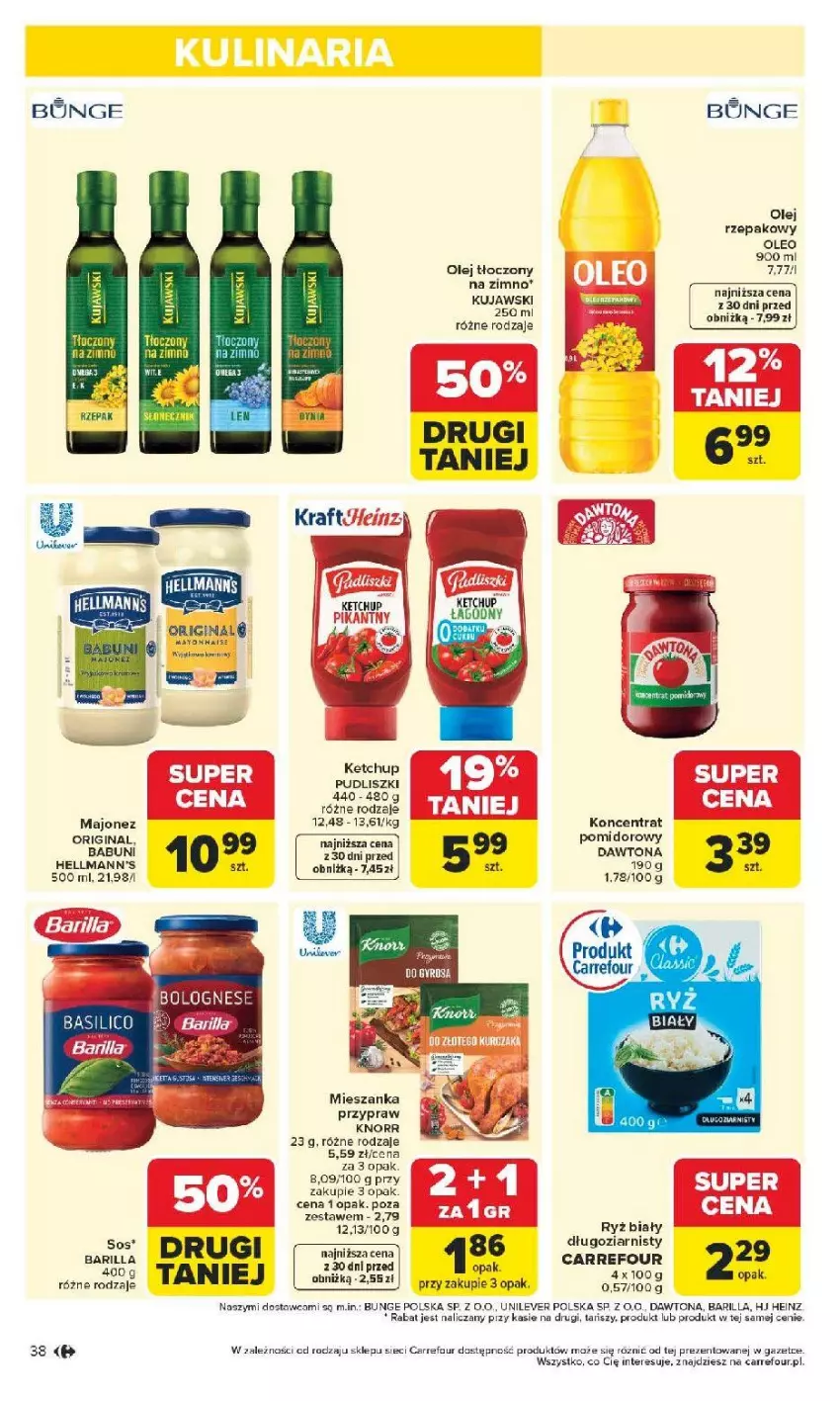 Gazetka promocyjna Carrefour - Gazetka Carrefour, Market od poniedziałku! - ważna 04.05 do 09.05.2026 - strona 40 - produkty: Barilla, Dawtona, Gin, Heinz, Ketchup, Knorr, Majonez, Olej, Pudliszki, Ryż, Ryż biały