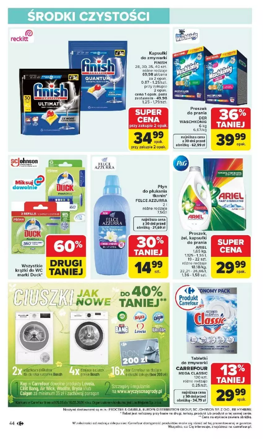 Gazetka promocyjna Carrefour - Gazetka Carrefour, Market od poniedziałku! - ważna 04.05 do 09.05.2026 - strona 46 - produkty: Ariel, Duck, Fa, Finish, HP, Kapsułki do prania, Płyn do płukania, Por, Tablet, Tabletki do zmywarki, Zmywarki