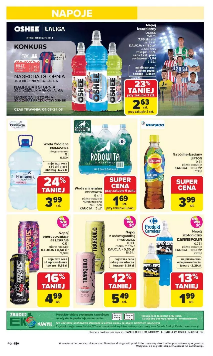 Gazetka promocyjna Carrefour - Gazetka Carrefour, Market od poniedziałku! - ważna 04.05 do 09.05.2026 - strona 48 - produkty: LANA, Lipton, Napój, Oshee, Pepsi, Por, Prima, Primavera, Tran, Woda