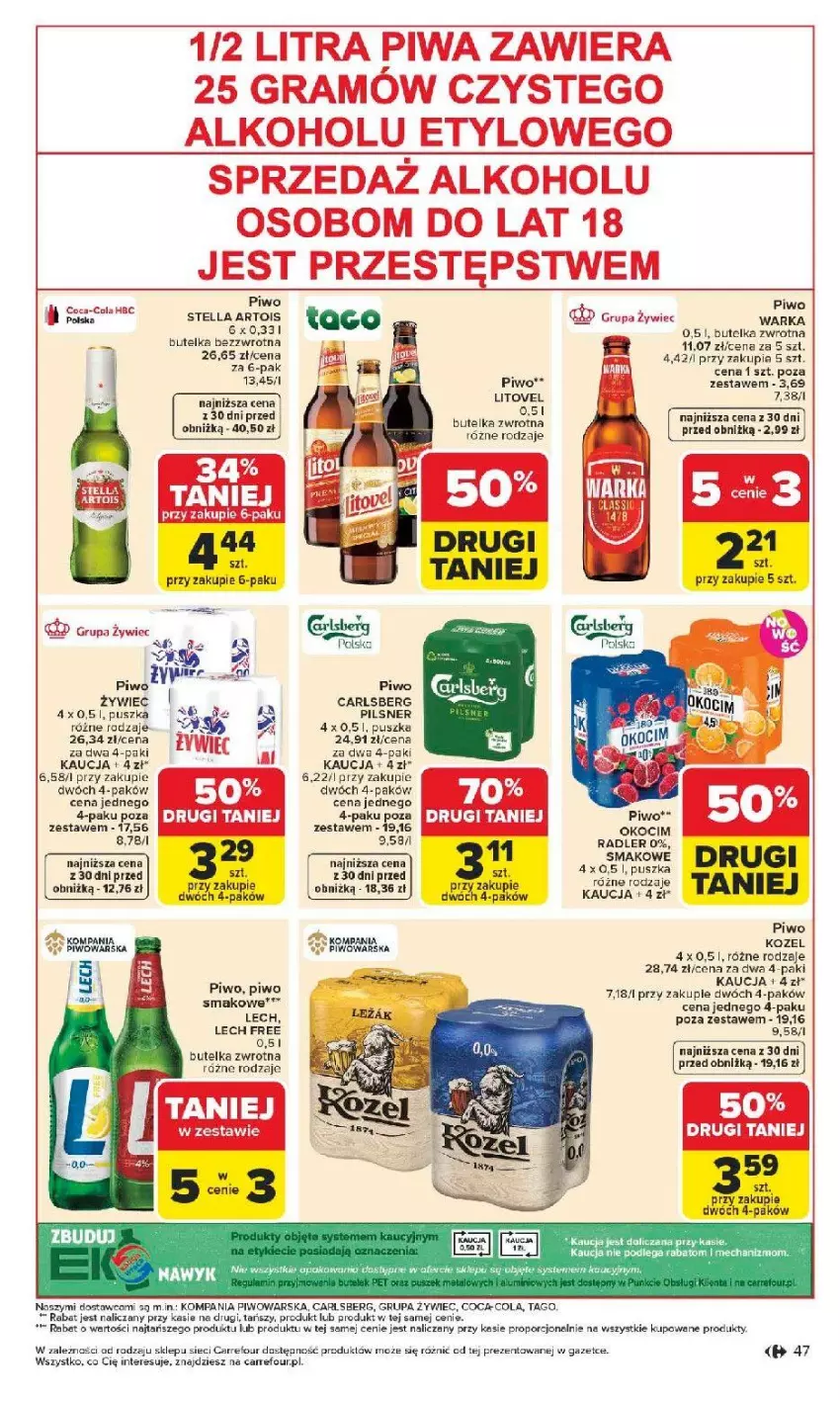 Gazetka promocyjna Carrefour - Gazetka Carrefour, Market od poniedziałku! - ważna 04.05 do 09.05.2026 - strona 49 - produkty: Carlsberg, Coca-Cola, Fa, Gra, Kozel, LG, Piwa, Piwo, Por, Radler, Tago, Warka