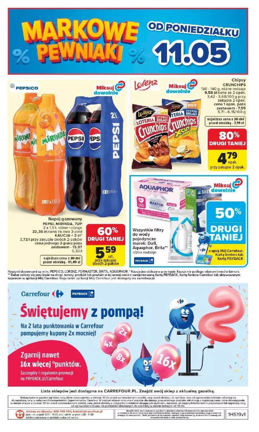 Gazetka promocyjna Carrefour - Gazetka Carrefour, Market od poniedziałku! - ważna 04.05 do 09.05.2026 - strona 50 - produkty: Aquaphor, Brit, Brita, Chipsy, Crunchips, Fa, Lorenz, Mirinda, Napój, Pepsi, Por, Rust, Top