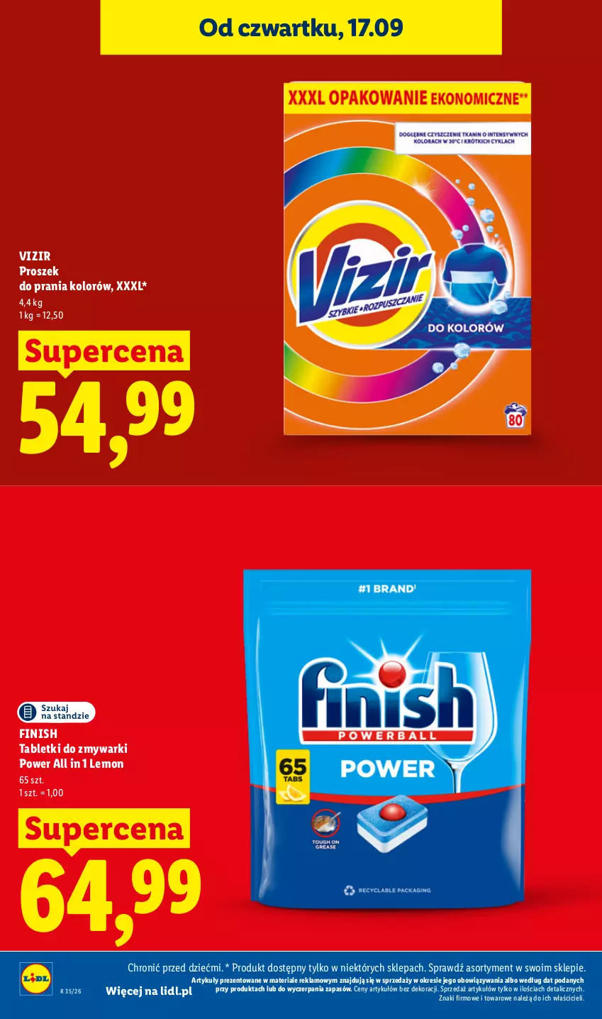 Gazetka promocyjna Lidl - Gazetka ważna od 17.09 do 19.09 - ważna 17.09 do 19.09.2026 - strona 34 - produkty: Finish, Proszek do prania, Tablet, Tabletki do zmywarki, Vizir, Zmywarki