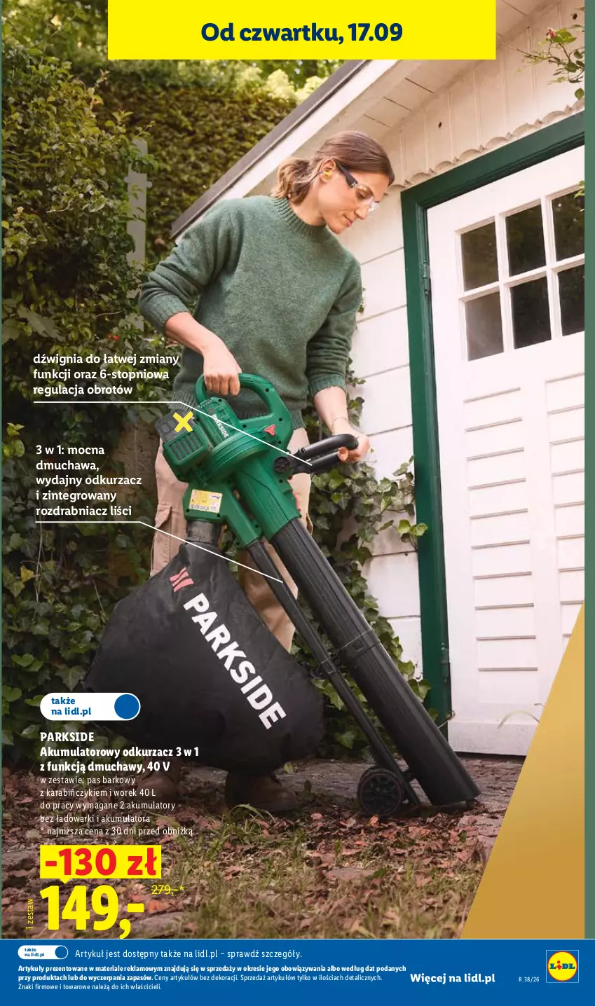 Gazetka promocyjna Lidl - Gazetka ważna od 17.09 do 19.09 - ważna 17.09 do 19.09.2026 - strona 39 - produkty: Akumulator, Dźwig, Odkurzacz, Parkside, Rozdrabniacz, Top