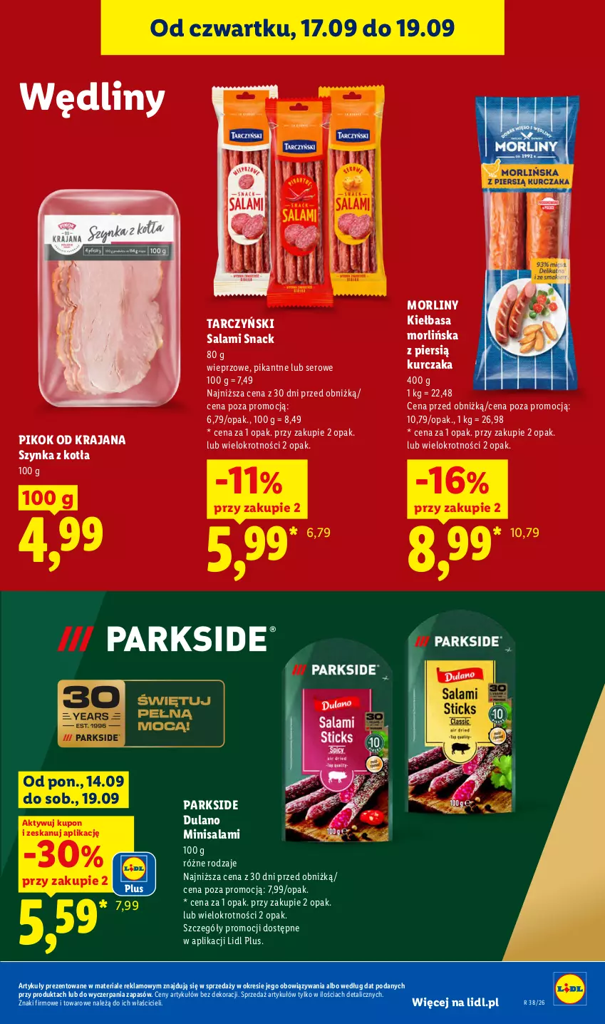 Gazetka promocyjna Lidl - Gazetka ważna od 17.09 do 19.09 - ważna 17.09 do 19.09.2026 - strona 55 - produkty: Dulano, Kiełbasa, Kurczak, Morliny, Parkside, PIKOK, Salami, Ser, Szynka, Tarczyński