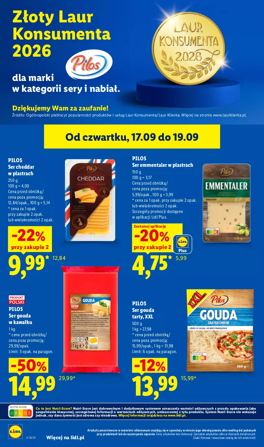 Gazetka promocyjna Lidl - Gazetka ważna od 17.09 do 19.09 - ważna 17.09 do 19.09.2026 - strona 58 - produkty: Cheddar, Emmental, Fa, Gouda, Kawa, Laur, Pilos, Ser