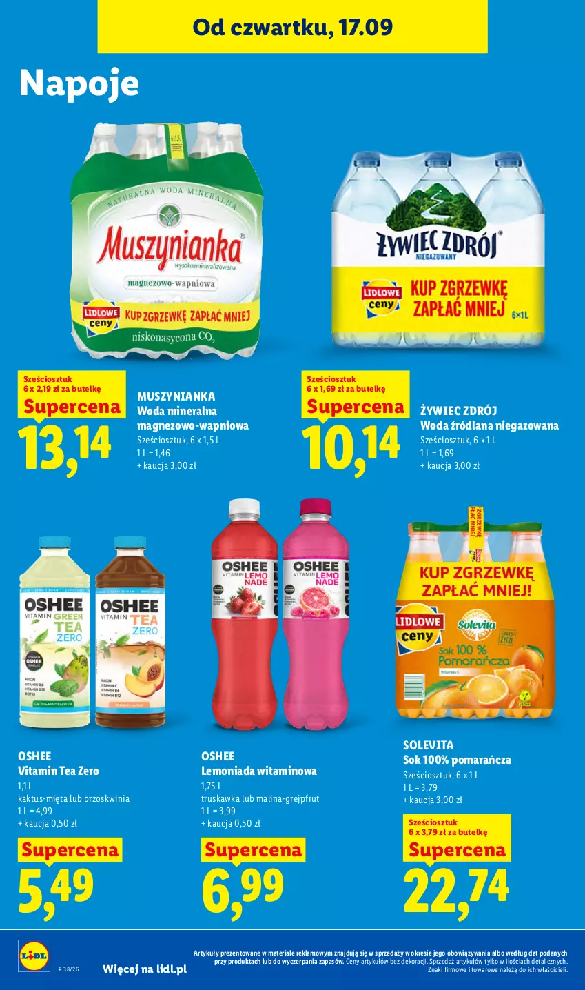 Gazetka promocyjna Lidl - Gazetka ważna od 17.09 do 19.09 - ważna 17.09 do 19.09.2026 - strona 66 - produkty: Grejpfrut, Kaktus, LANA, Lemoniada, Magnez, Mięta, Mus, Muszynianka, Napoje, Oshee, Sok, Woda, Woda mineralna
