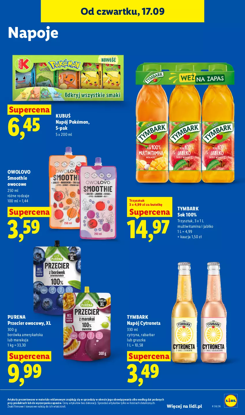 Gazetka promocyjna Lidl - Gazetka ważna od 17.09 do 19.09 - ważna 17.09 do 19.09.2026 - strona 67 - produkty: Borówka, Borówka amerykańska, Kubuś, Napój, Napoje, Pokémon, Pur, Smoothie, Sok, Tymbark
