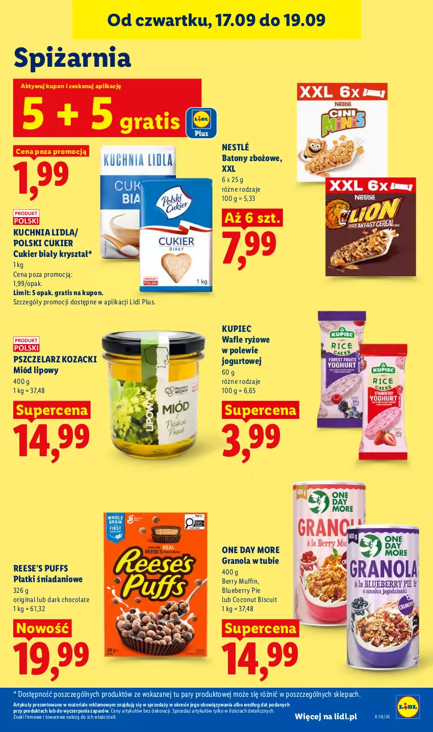 Gazetka promocyjna Lidl - Gazetka ważna od 17.09 do 19.09 - ważna 17.09 do 19.09.2026 - strona 81 - produkty: Baton, Cukier, Danio, Gin, Gra, Granola, Jogurt, Kuchnia, Kupiec, Miód, Nestlé, Piec, Puf, Ryż, Wafle