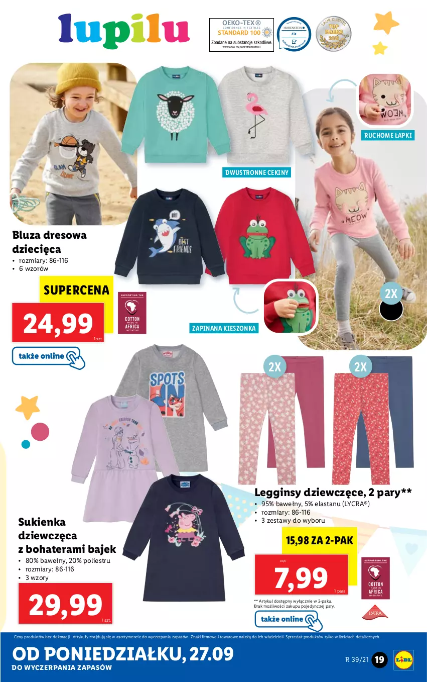 Gazetka promocyjna Lidl - GAZETKA - ważna 27.09 do 03.10.2021 - strona 19 - produkty: Bluza, Bluza dresowa, Dres, Dzieci, Gin, Legginsy, Sukienka, Tera