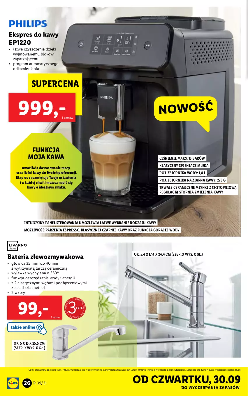 Gazetka promocyjna Lidl - GAZETKA - ważna 27.09 do 03.10.2021 - strona 26 - produkty: Kawa, LANA, Top, Zlew, Zlewozmywak