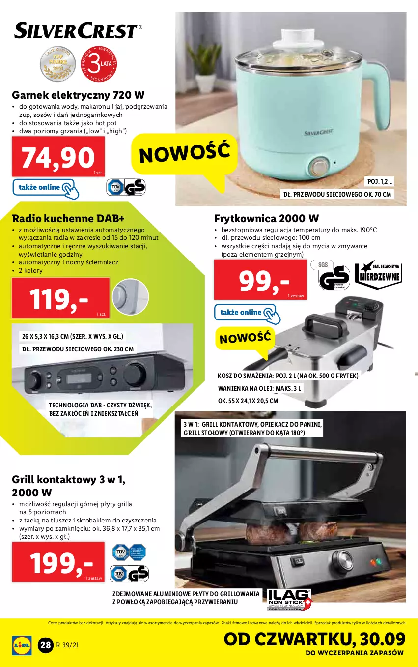 Gazetka promocyjna Lidl - GAZETKA - ważna 27.09 do 03.10.2021 - strona 28 - produkty: Grill, Grill kontaktowy, Kosz, Makaron, Olej, Sos, Top