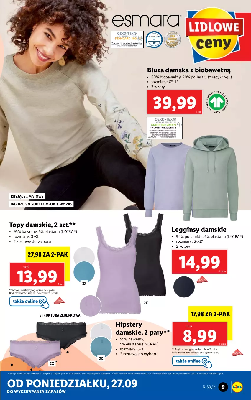 Gazetka promocyjna Lidl - GAZETKA - ważna 27.09 do 03.10.2021 - strona 9 - produkty: Bluza, Gin, Legginsy, Top