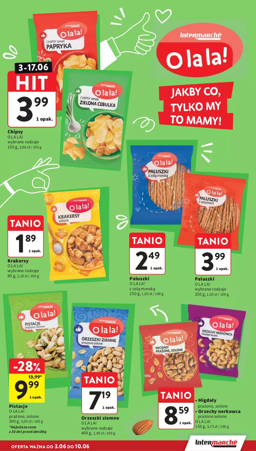 Gazetka promocyjna Intermarche - Gazetka promocyjna - ważna 03.06 do 10.06.2026 - strona 21 - produkty: Chipsy, Krakersy, Migdały, Orzeszki, Orzeszki ziemne, Pistacje