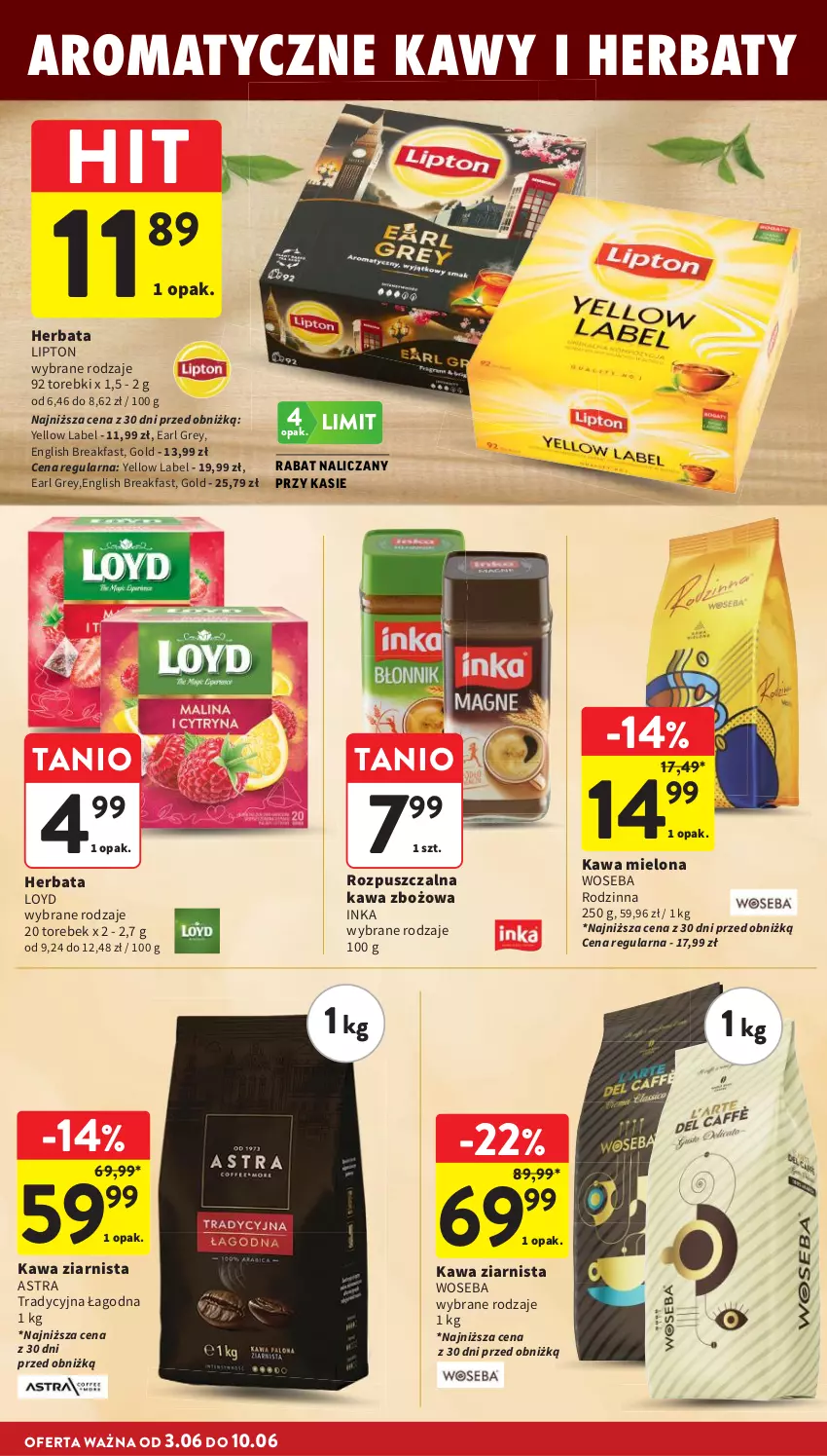Gazetka promocyjna Intermarche - Gazetka promocyjna - ważna 03.06 do 10.06.2026 - strona 30 - produkty: Earl Grey, Fa, Herbata, Inka, Kawa, Kawa mielona, Kawa zbożowa, Kawa ziarnista, Lipton, Loyd, Woseba