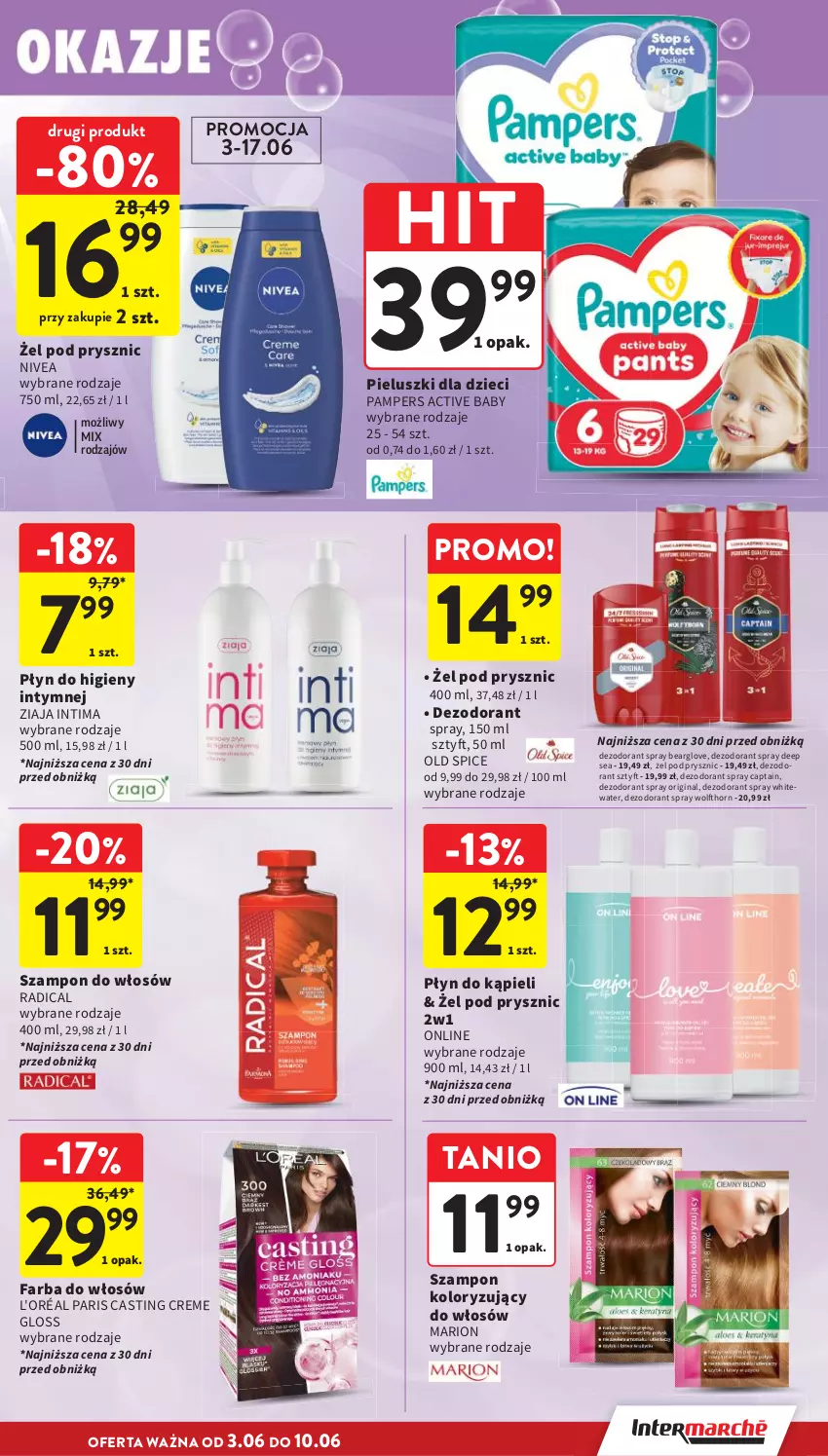 Gazetka promocyjna Intermarche - Gazetka promocyjna - ważna 03.06 do 10.06.2026 - strona 39 - produkty: Dezodorant, Dzieci, Fa, Farba do włosów, Gin, Nivea, Old Spice, Pampers, Płyn do higieny intymnej, Płyn do kąpieli, Szampon, Ziaja