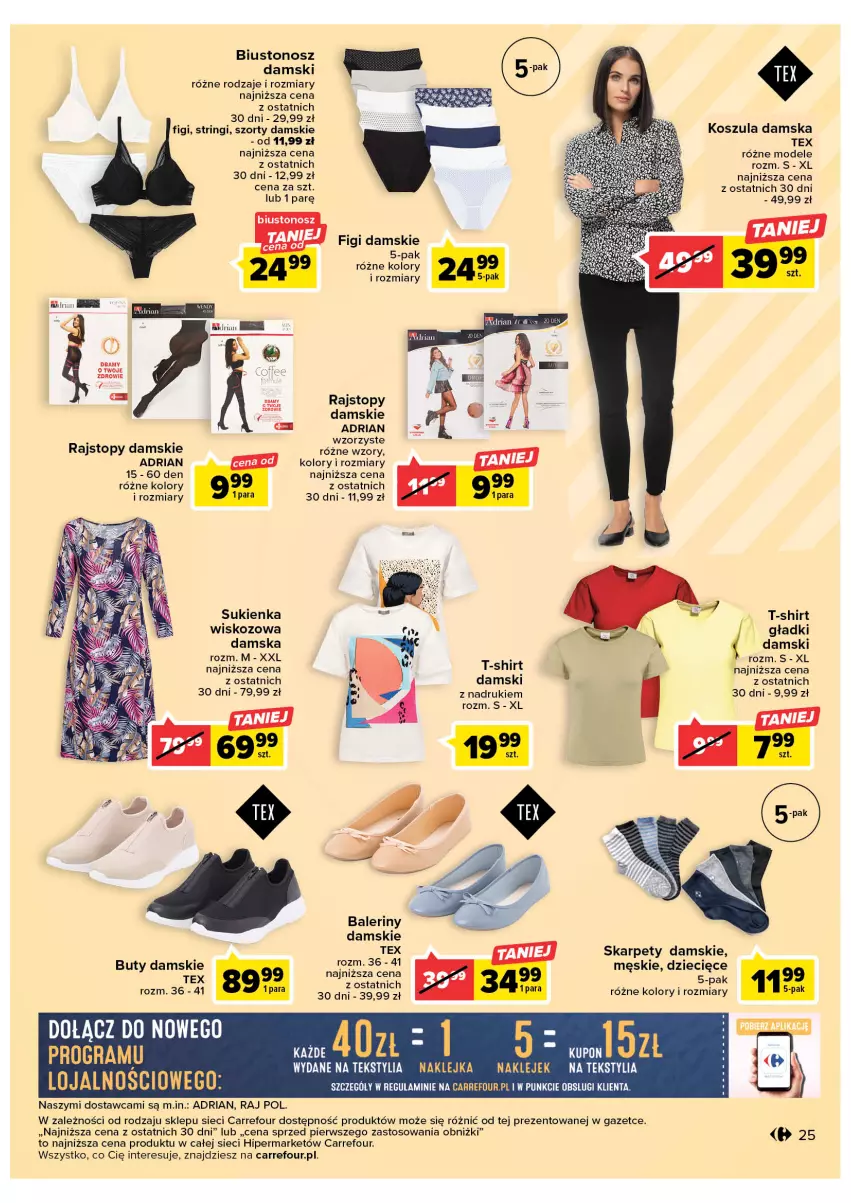 Gazetka promocyjna Carrefour - Gazetka Carrefour - ważna 07.03 do 18.03.2023 - strona 27 - produkty: Baleriny, Biustonosz, Buty, Dzieci, Figi, Karp, Kosz, Koszula, Rajstopy, Stringi, Sukienka, Szorty, T-shirt, Top, Zdrowie