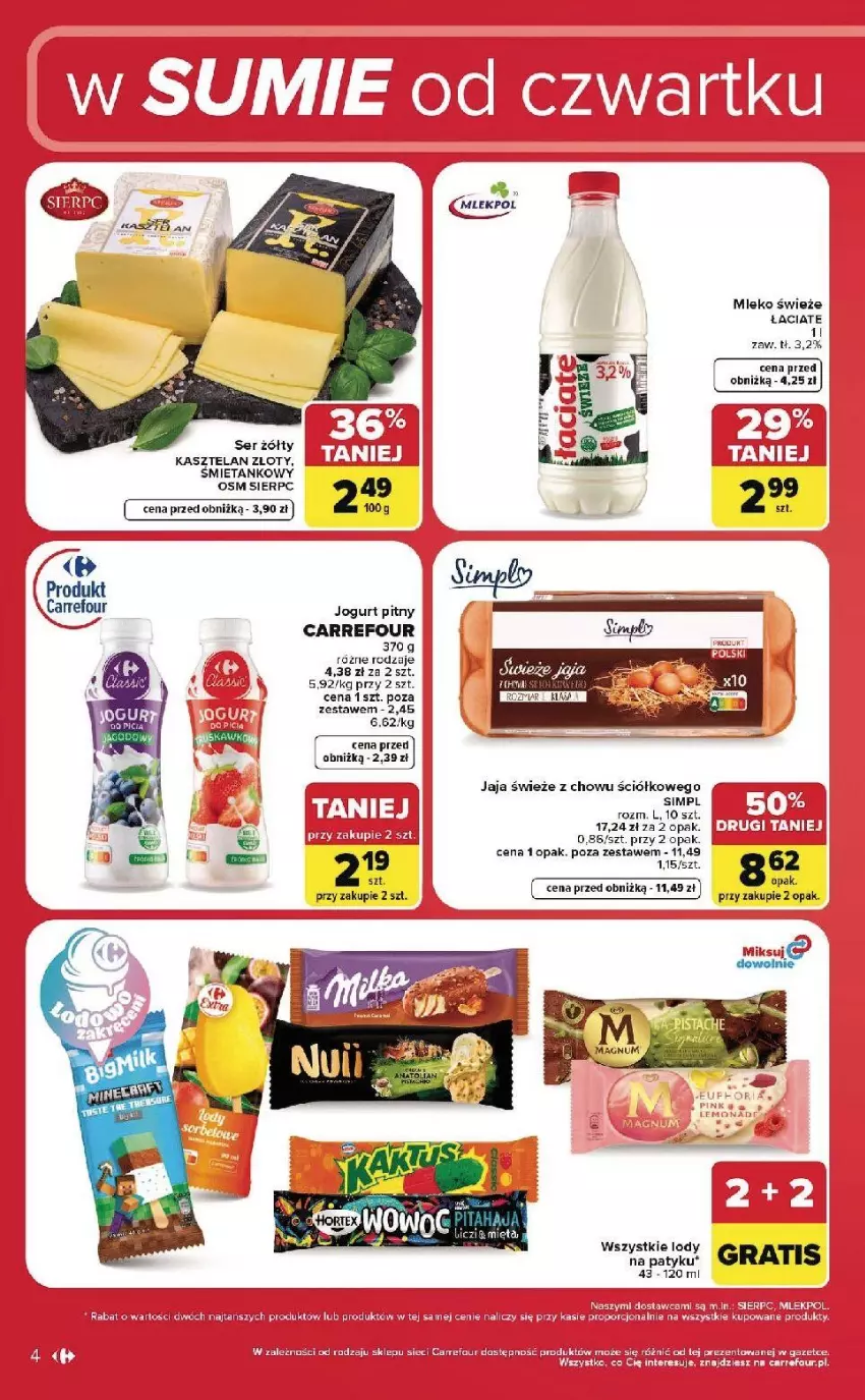 Gazetka promocyjna Carrefour - Gazetka Carrefour, Market w SUMIE od czwartku WEEKEND OKAZJI - ważna 30.07 do 01.08.2026 - strona 4 - produkty: Gra, Jaja, Jogurt, Jogurt pitny, Kasztelan, Mleko, Ser