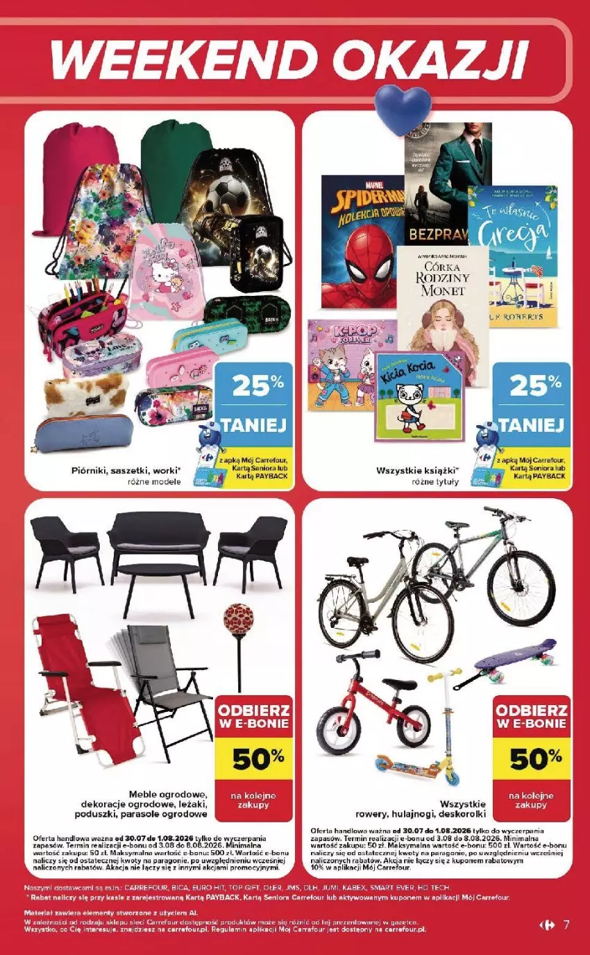 Gazetka promocyjna Carrefour - Gazetka Carrefour, Market w SUMIE od czwartku WEEKEND OKAZJI - ważna 30.07 do 01.08.2026 - strona 7 - produkty: Fa, Isla, LG, Meble, Olej, Parasol, Piórnik, Rolki, Rower