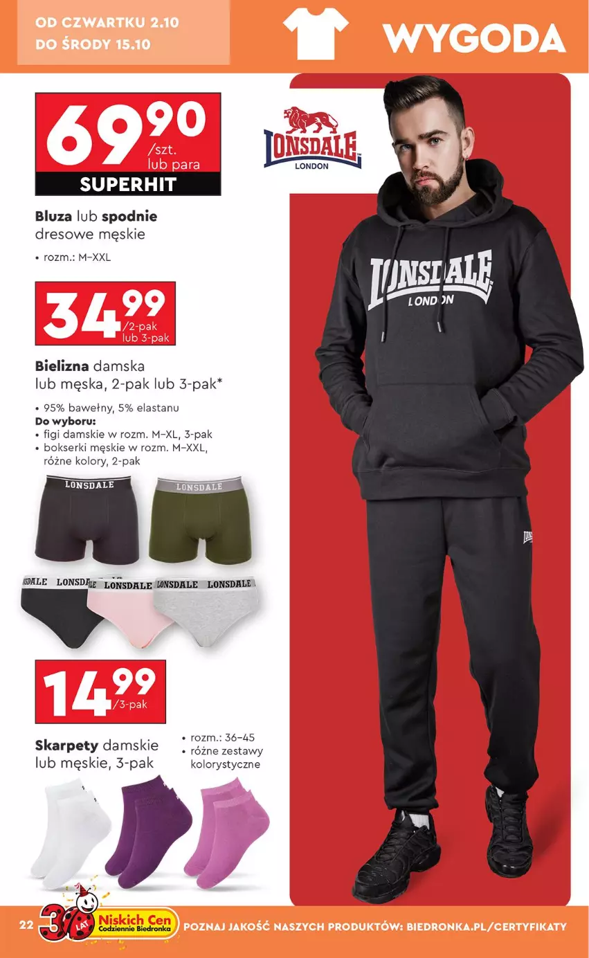 Gazetka promocyjna Biedronka - Okazje Tygodnia - ważna 29.09 do 11.10.2025 - strona 22 - produkty: Bielizna, Bluza, Bokserki, Dres, Figi, Karp, Ser, Spodnie, Spodnie dresowe