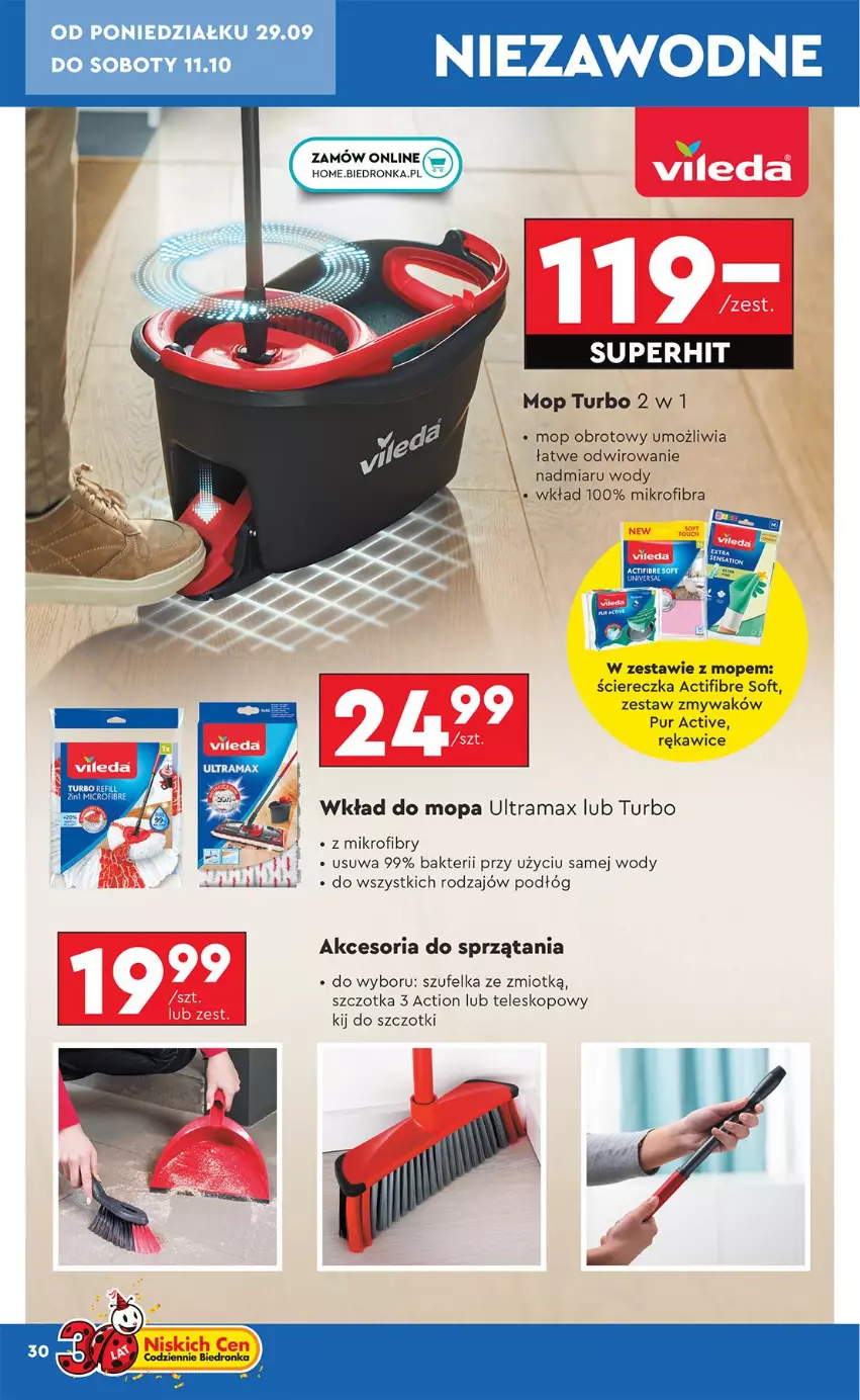Gazetka promocyjna Biedronka - Okazje Tygodnia - ważna 29.09 do 11.10.2025 - strona 30 - produkty: Mop, Pur, Rama, Rękawice, Szczotka, Szufelka, Teleskop, Wkład do mopa