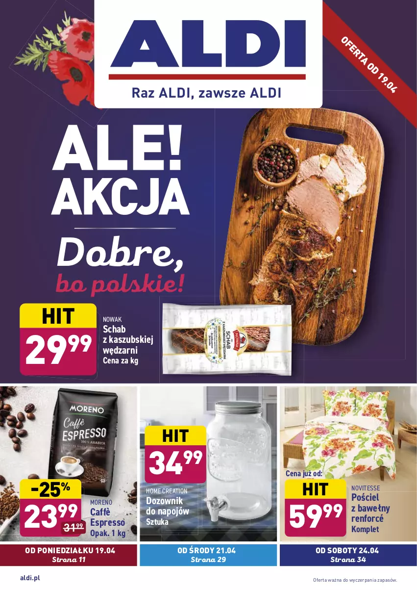 Gazetka promocyjna Aldi - Dobre bo polskie - ważna 19.04 do 24.04.2021 - strona 1 - produkty: Dozownik, NOWAK, Pościel, Schab z kaszubskiej wędzarni
