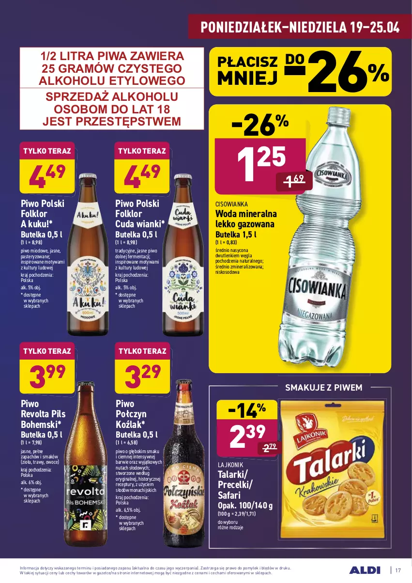 Gazetka promocyjna Aldi - Dobre bo polskie - ważna 19.04 do 24.04.2021 - strona 17 - produkty: Cisowianka, Fa, Gin, Gra, Lajkonik, O nas, Owoce, Piwa, Piwo, Precelki, Tera, Woda, Woda mineralna