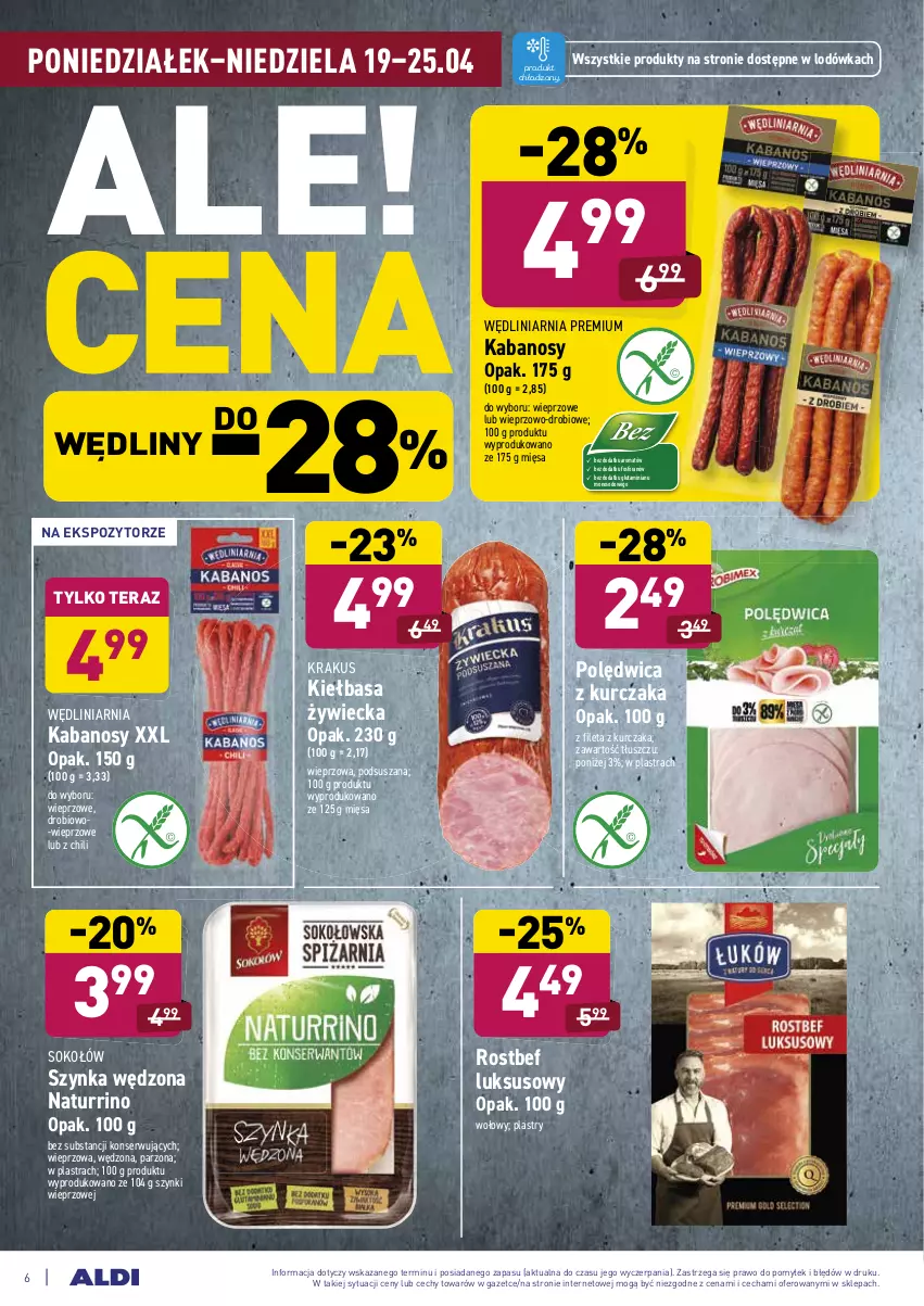 Gazetka promocyjna Aldi - Dobre bo polskie - ważna 19.04 do 24.04.2021 - strona 6 - produkty: Kabanos, Kiełbasa, Krakus, Kurczak, Lodówka, Polędwica, Rostbef, Ser, Sok, Sokołów, Szynka, Tera