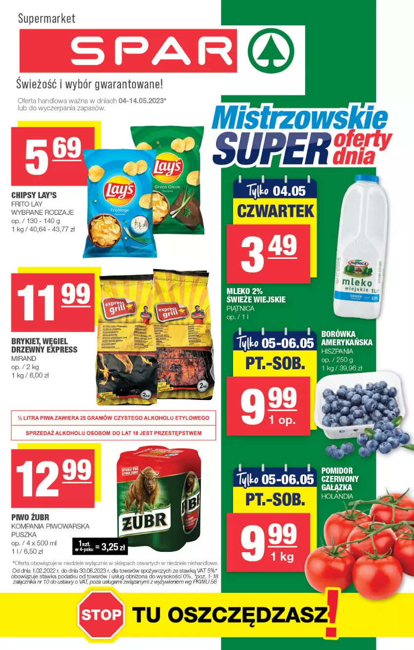 Gazetka promocyjna Spar - Spar - ważna 30.04 do 10.05.2023 - strona 1 - produkty: Chipsy, Mleko, Piątnica, Piwo, Sok