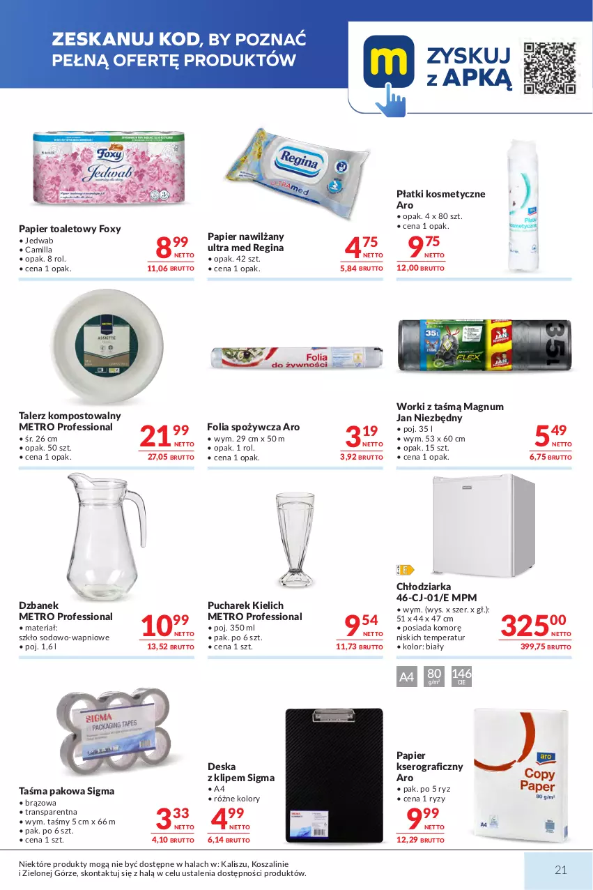 Gazetka promocyjna Makro - Mega oferty dla Twojego Sklepu - ważna 23.06 do 07.07.2026 - strona 21 - produkty: Chłodziarka, Dzbanek, Foxy, Gin, Gra, Jan Niezbędny, Kosz, Metro, Papier, Papier toaletowy, Płatki kosmetyczne, Ser, Szal, Talerz, Taśma pakowa, Tran