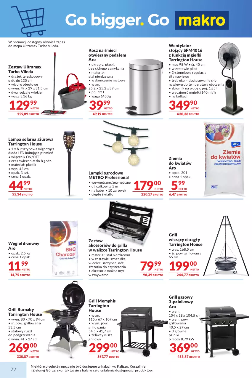 Gazetka promocyjna Makro - Mega oferty dla Twojego Sklepu - ważna 23.06 do 07.07.2026 - strona 22 - produkty: Bursztyn, Grill, Grill gazowy, Kosz, Lampa, Metro, Mop, Rama, Szal, Szczotka, Szczypce, Szpatułka, Teleskop, Top, Vileda, Waga, Węgiel drzewny, Wiadro, Widelec