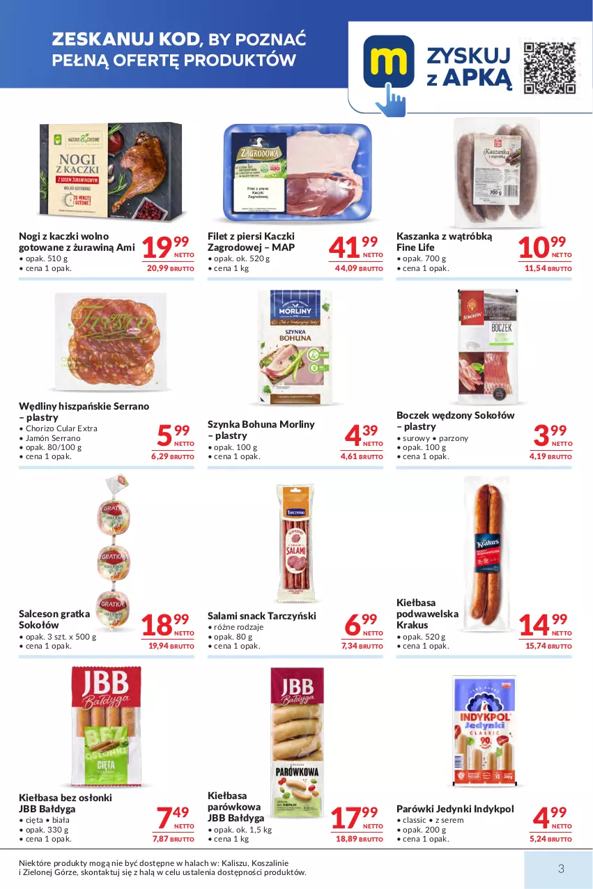 Gazetka promocyjna Makro - Mega oferty dla Twojego Sklepu - ważna 23.06 do 07.07.2026 - strona 3 - produkty: Boczek, Filet z piersi kaczki, Gra, Jamón serrano, Kasza, Kaszanka, Kiełbasa, Kiełbasa podwawelska, Kosz, Krakus, Morliny, Parówki, Salami, Salceson, Ser, Sok, Sokołów, Szal, Szynka, Tarczyński, Wawel
