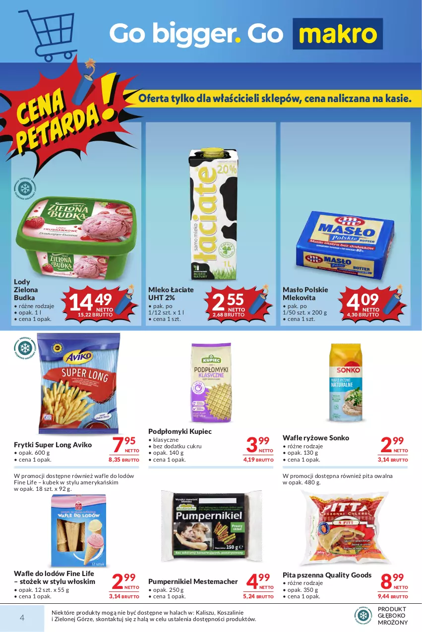 Gazetka promocyjna Makro - Mega oferty dla Twojego Sklepu - ważna 23.06 do 07.07.2026 - strona 4 - produkty: Frytki, Kosz, Kubek, Kupiec, Lody, Masło, Mleko, Mlekovita, Piec, Ryż, Sonko, Szal, Wafle, Wafle do lodów, Zielona Budka