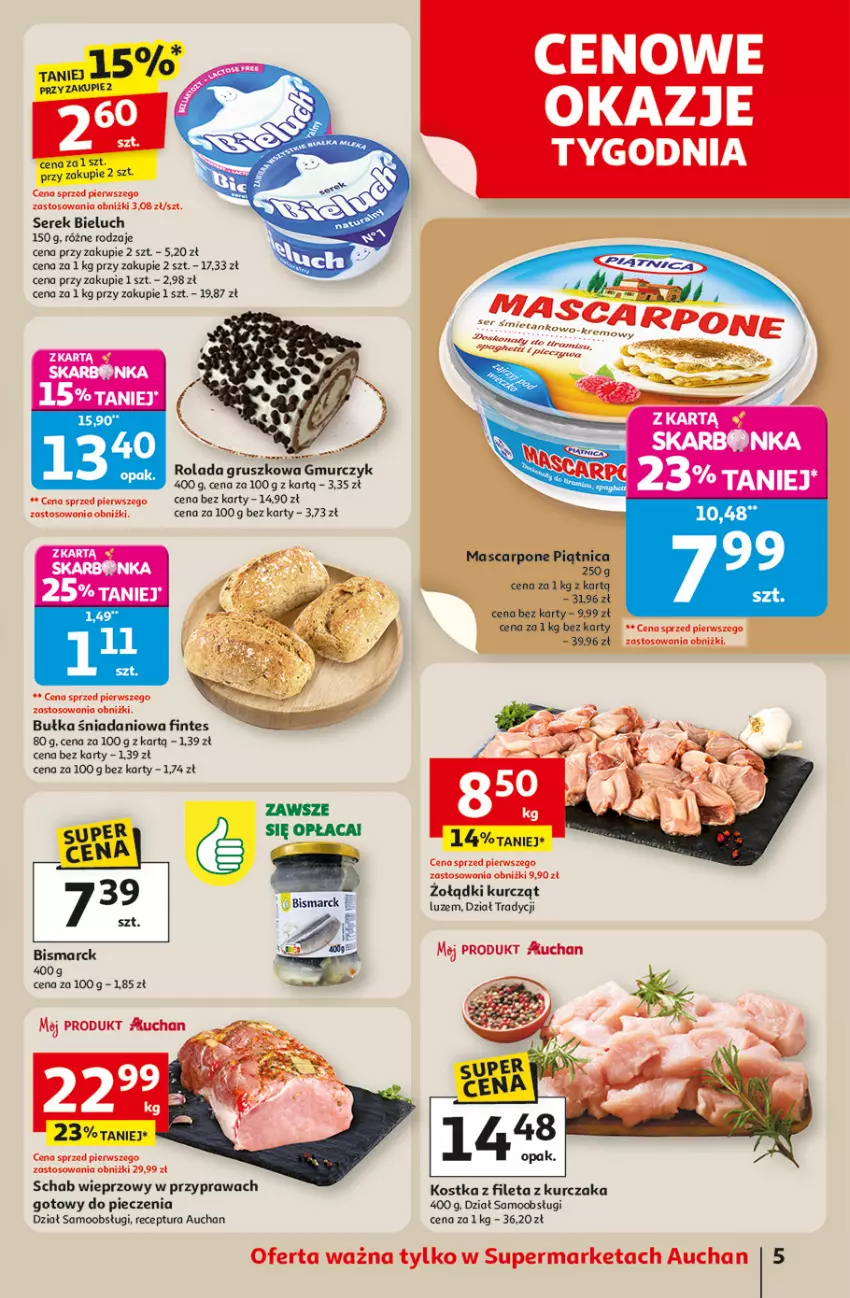 Gazetka promocyjna Auchan - Odlotowe ceny na start szkoły Supermarket - ważna 04.09 do 10.09.2025 - strona 5 - produkty: Bieluch, Bułka, Danio, Kurczak, Piątnica, Piec, Rolada, Schab wieprzowy, Ser, Serek