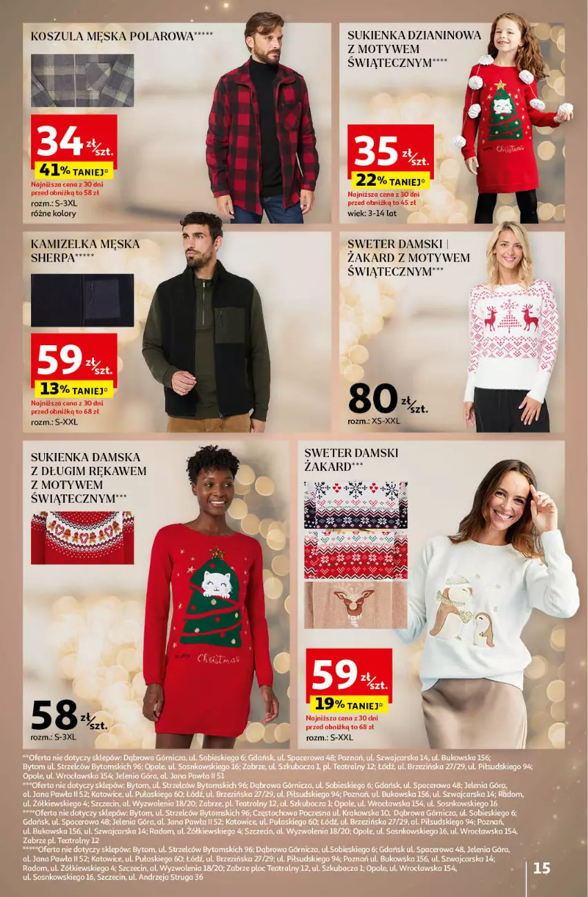 Gazetka promocyjna Auchan - Katalog Moc prezentów Hipermarket - ważna 28.11 do 15.12.2024 - strona 15 - produkty: Kamizelka, Kosz, Koszula, Sukienka, Sweter