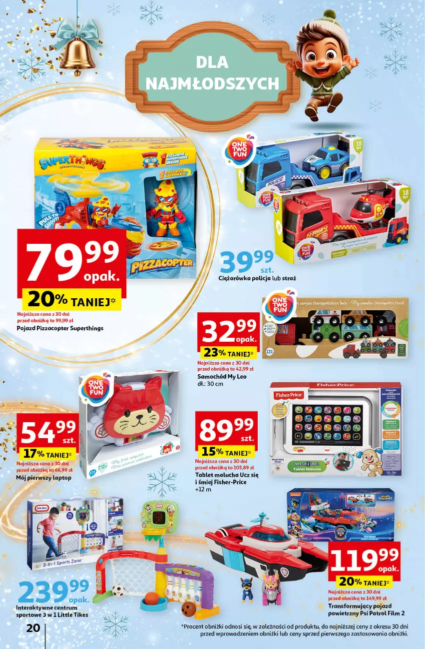 Gazetka promocyjna Auchan - Katalog Moc prezentów Hipermarket - ważna 28.11 do 15.12.2024 - strona 20 - produkty: Fisher-Price, Pizza, Pojazd, Por, Psi Patrol, Rum, Samochód, Sport, Tablet, Tera, Top, Tran