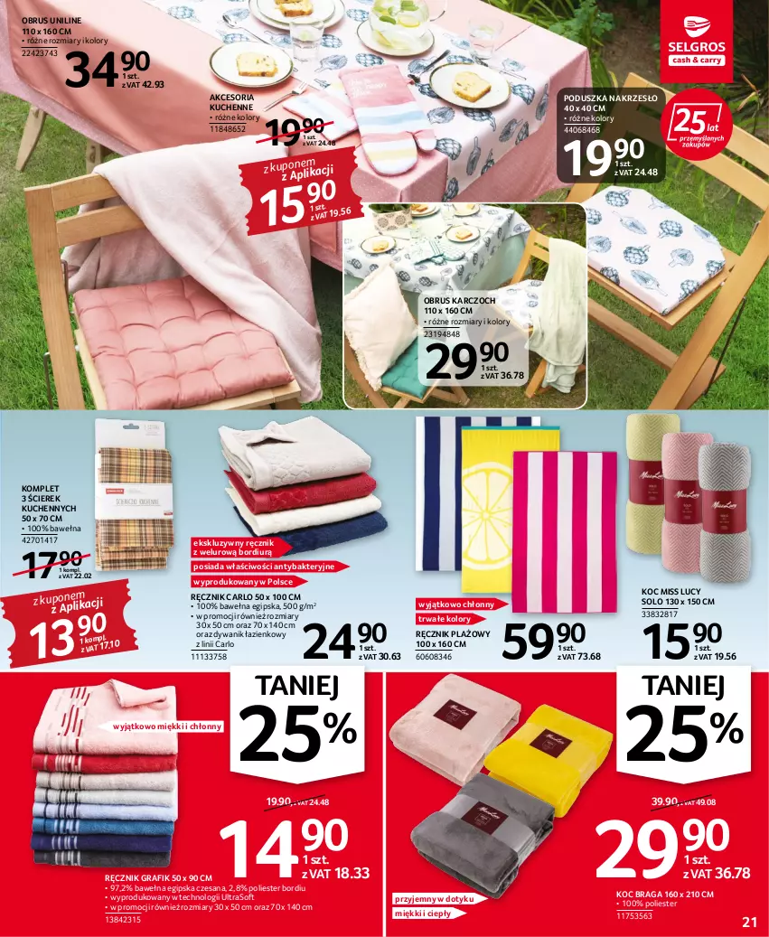 Gazetka promocyjna Selgros - Oferta przemysłowa - ważna 11.08 do 24.08.2022 - strona 21 - produkty: Dywan, Dywanik, Dywanik łazienkowy, Gra, Koc, Krzesło, Obrus, Poduszka, Ręcznik, Wełna