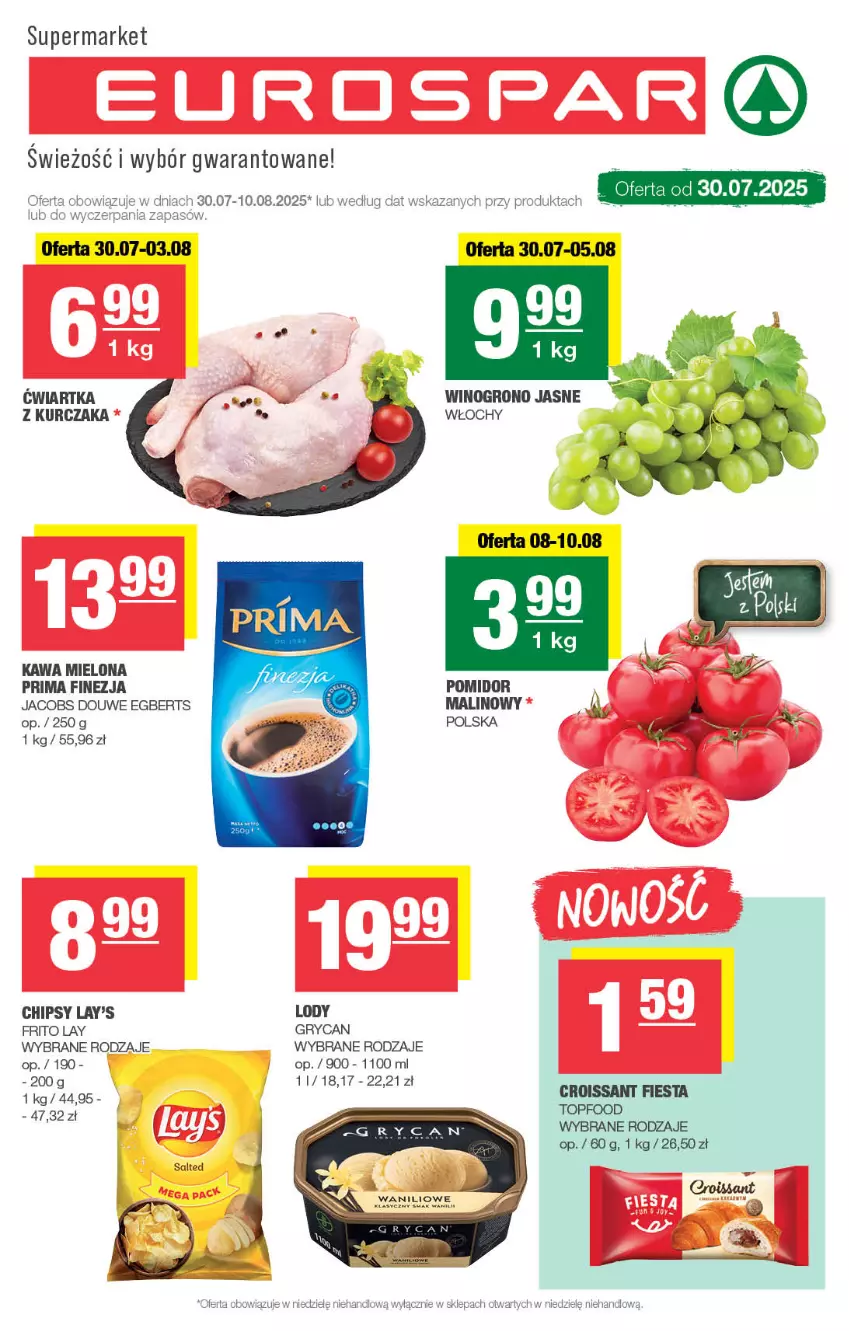 Gazetka promocyjna Spar - EuroSpar - ważna 27.07 do 06.08.2025 - strona 1 - produkty: Chipsy, Croissant, Gry, Jacobs, Kawa, Kawa mielona, Kurczak, Lody, Prima, Top, Wino