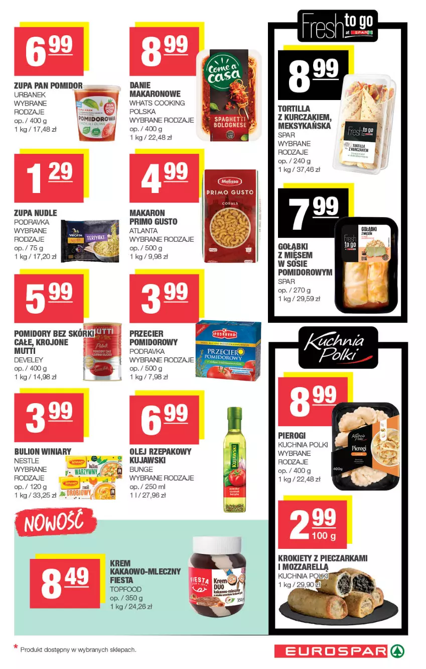 Gazetka promocyjna Spar - EuroSpar - ważna 27.07 do 06.08.2025 - strona 11 - produkty: Bulion, Krokiety, Kuchnia, Kujawski, Kurczak, Lion, Makaron, Olej, Olej rzepakowy, Piec, Pieczarka, Pierogi, Podravka, Pomidory, Sos, Top, Tortilla, Winiary, Zupa