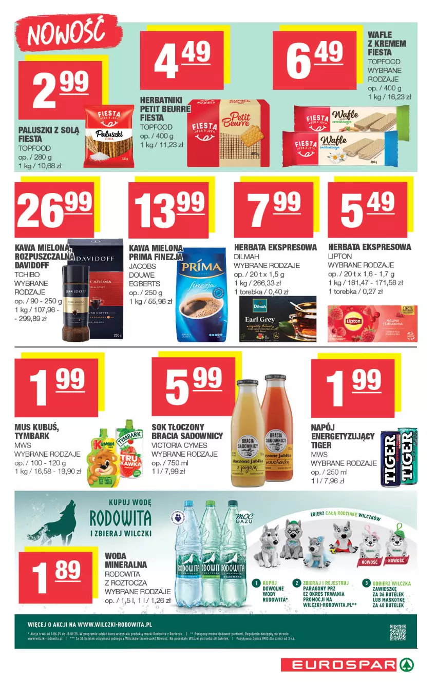 Gazetka promocyjna Spar - EuroSpar - ważna 27.07 do 06.08.2025 - strona 13 - produkty: Davidoff, Dilmah, Herbata, Herbatniki, Jacobs, Kawa, Kawa mielona, Kubuś, Lipton, Mus, Napój, Prima, Sok, Tchibo, Tiger, Top, Torebka, Tymbark, Wafle, Woda