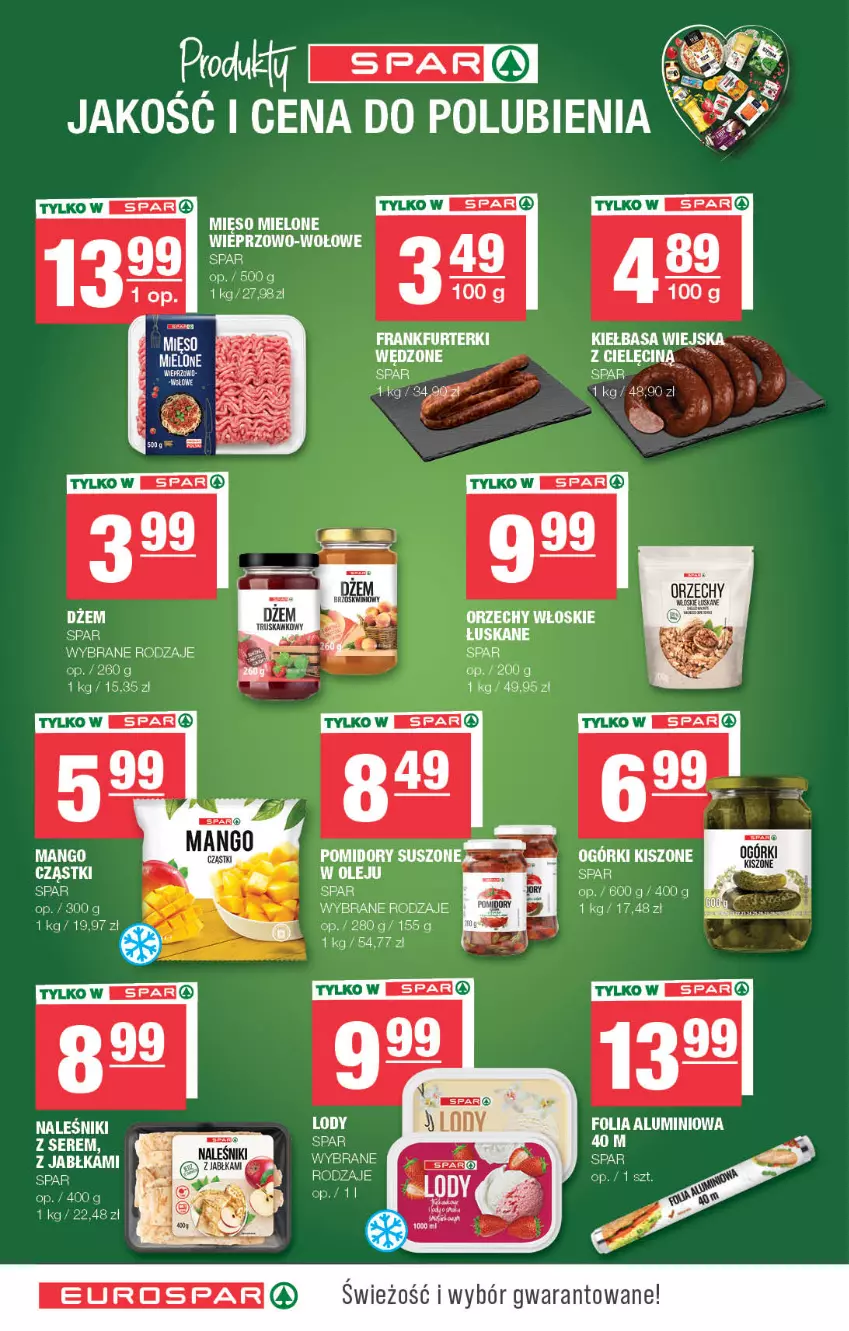 Gazetka promocyjna Spar - EuroSpar - ważna 27.07 do 06.08.2025 - strona 14 - produkty: Frankfurterki, Kiełbasa, Kiełbasa wiejska, Lody, Mięso, Mięso mielone, Orzechy włoskie, Pomidory, Ser, Szal