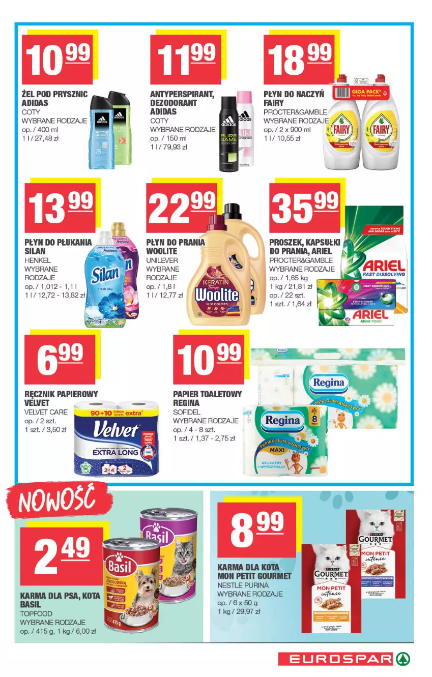 Gazetka promocyjna Spar - EuroSpar - ważna 27.07 do 06.08.2025 - strona 15 - produkty: Adidas, Antyperspirant, Ariel, Dezodorant, Fa, Fairy, Gin, Papier, Papier toaletowy, Płyn do prania, Ręcznik, Silan, Velvet, Woolite