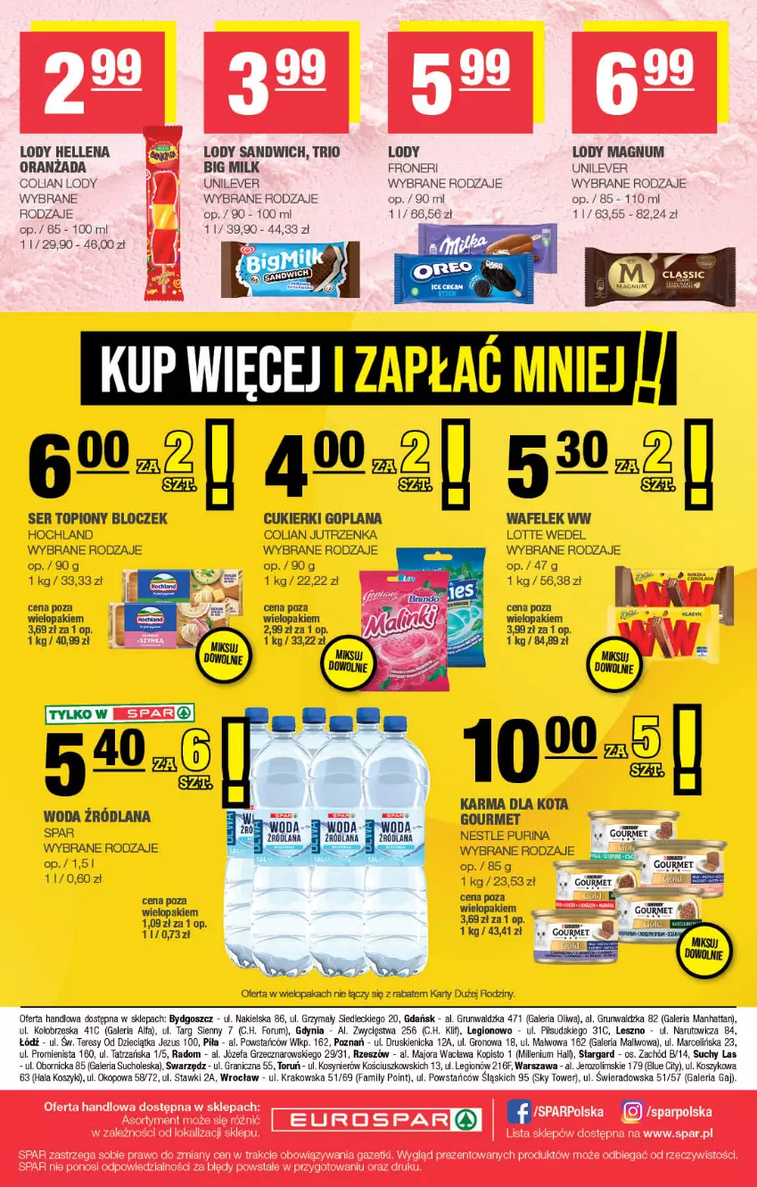 Gazetka promocyjna Spar - EuroSpar - ważna 27.07 do 06.08.2025 - strona 16 - produkty: Big Milk, Cukier, Cukierki, Dzieci, Fa, Goplana, Gra, Hellena, Hochland, Jutrzenka, Kosz, LANA, Lody, Oliwa, Oranżada, Pur, Purina, Rum, Ser, Ser topiony, Top, Woda