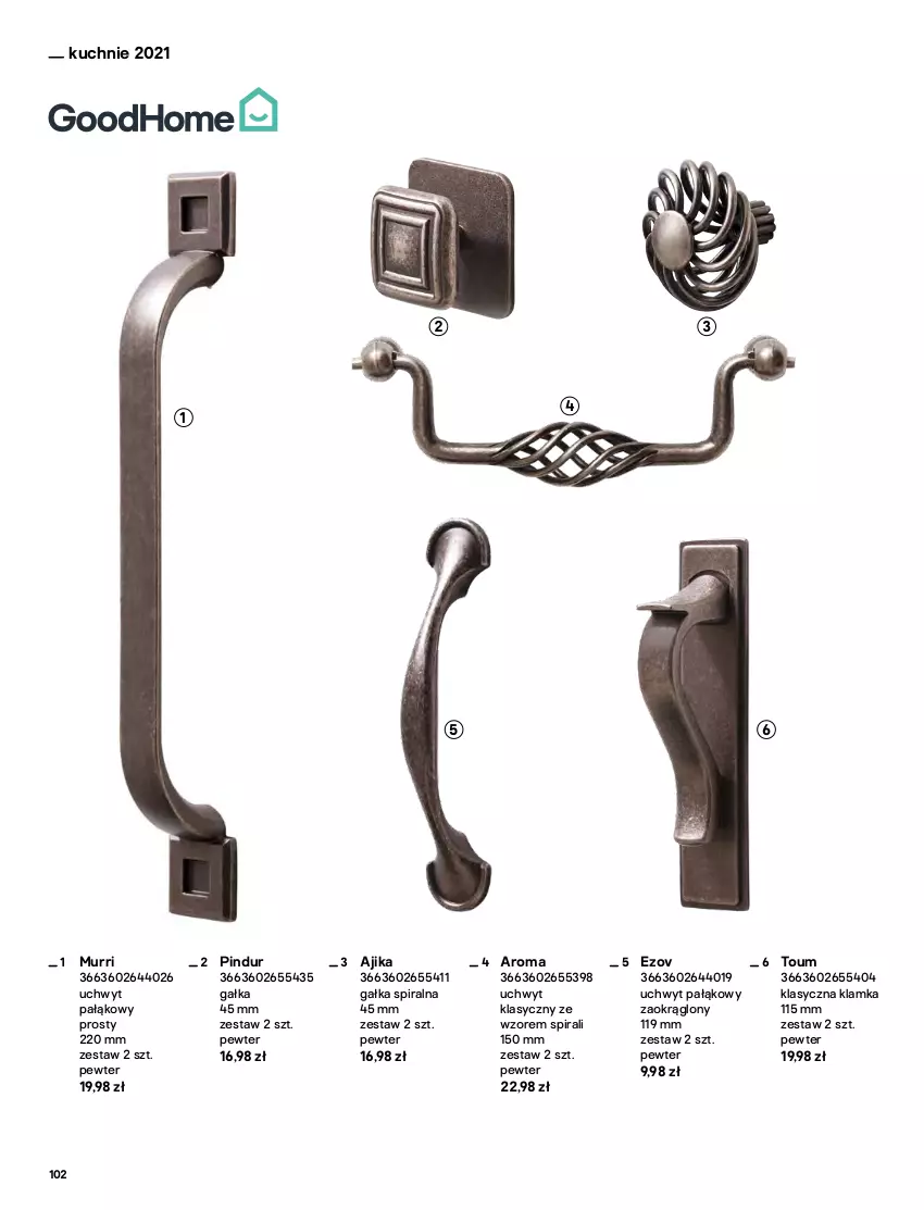 Gazetka promocyjna Castorama - Katalog Kuchnie 2021 - ważna 01.10 do 31.12.2021 - strona 102 - produkty: Gałka, Klamka, Uchwyty
